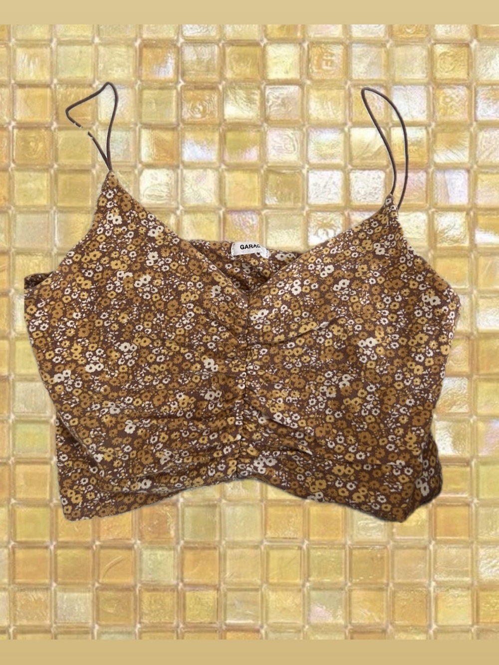 Garage Mustard Brown Floral Ruched Cami